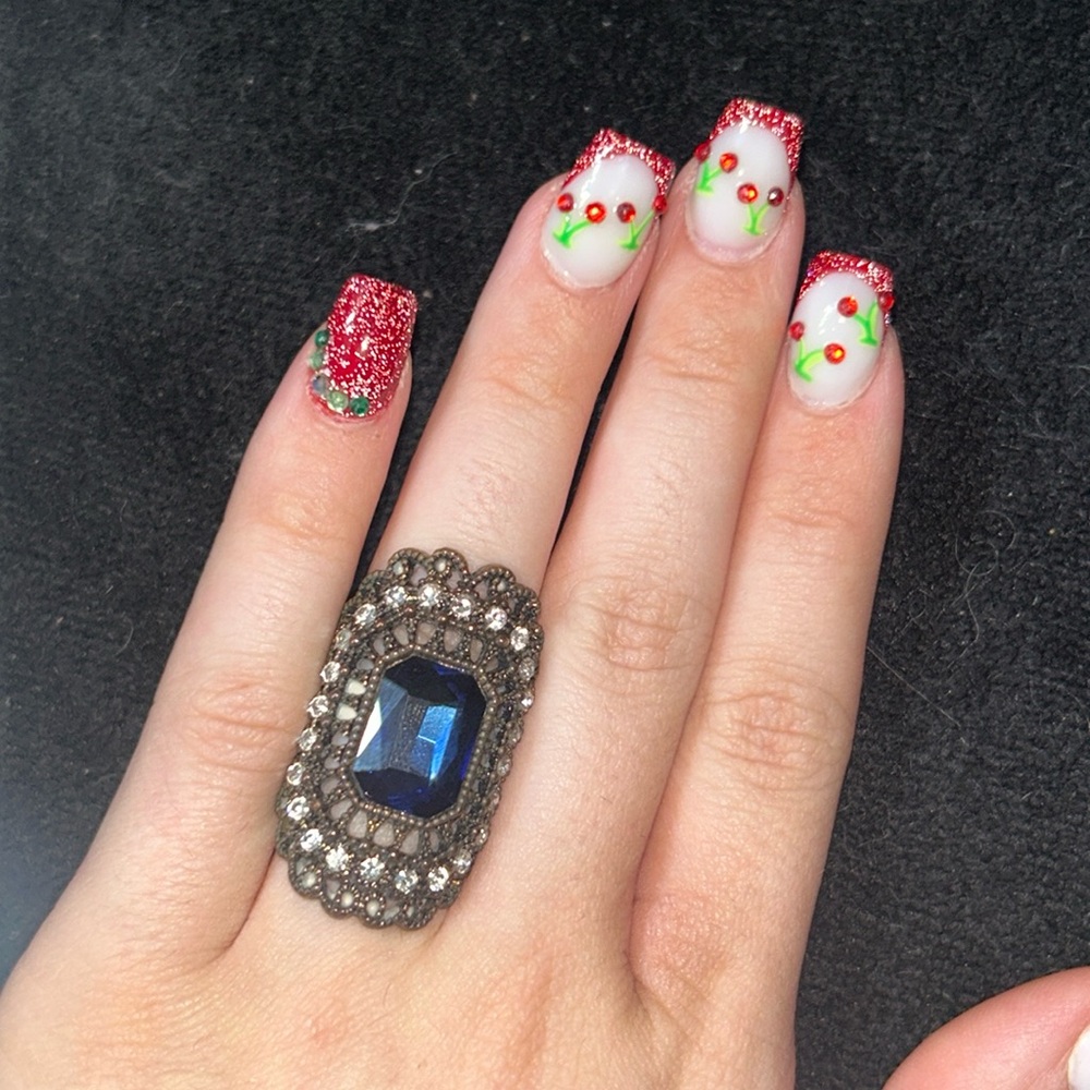 Size 6 blue crystal rhinestone statement ring